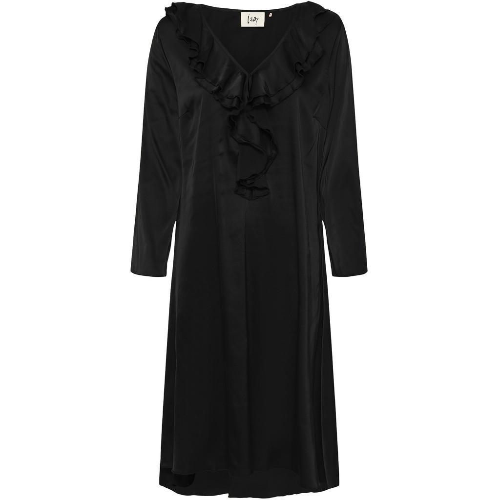 57197 Steff Flounce Dress 900 Black Front isay steff flounce dress klänning volang frill blank