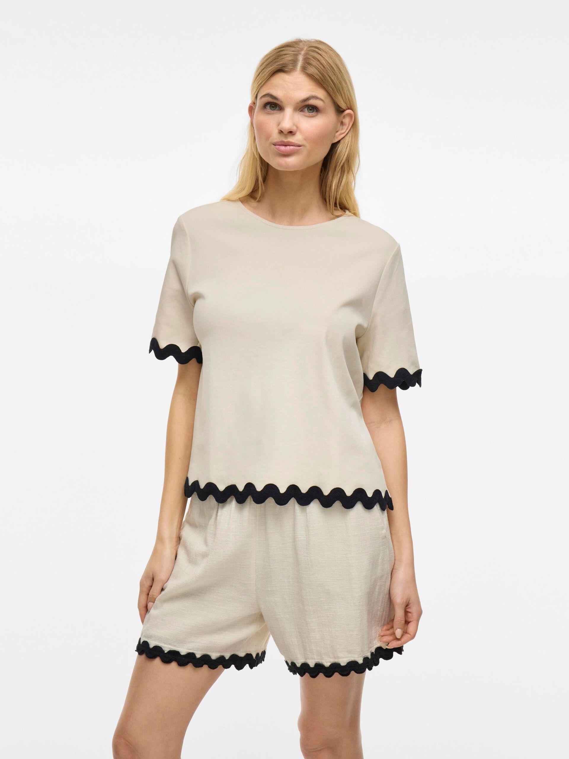 vila calisa top rundhals bomull volang 14106763