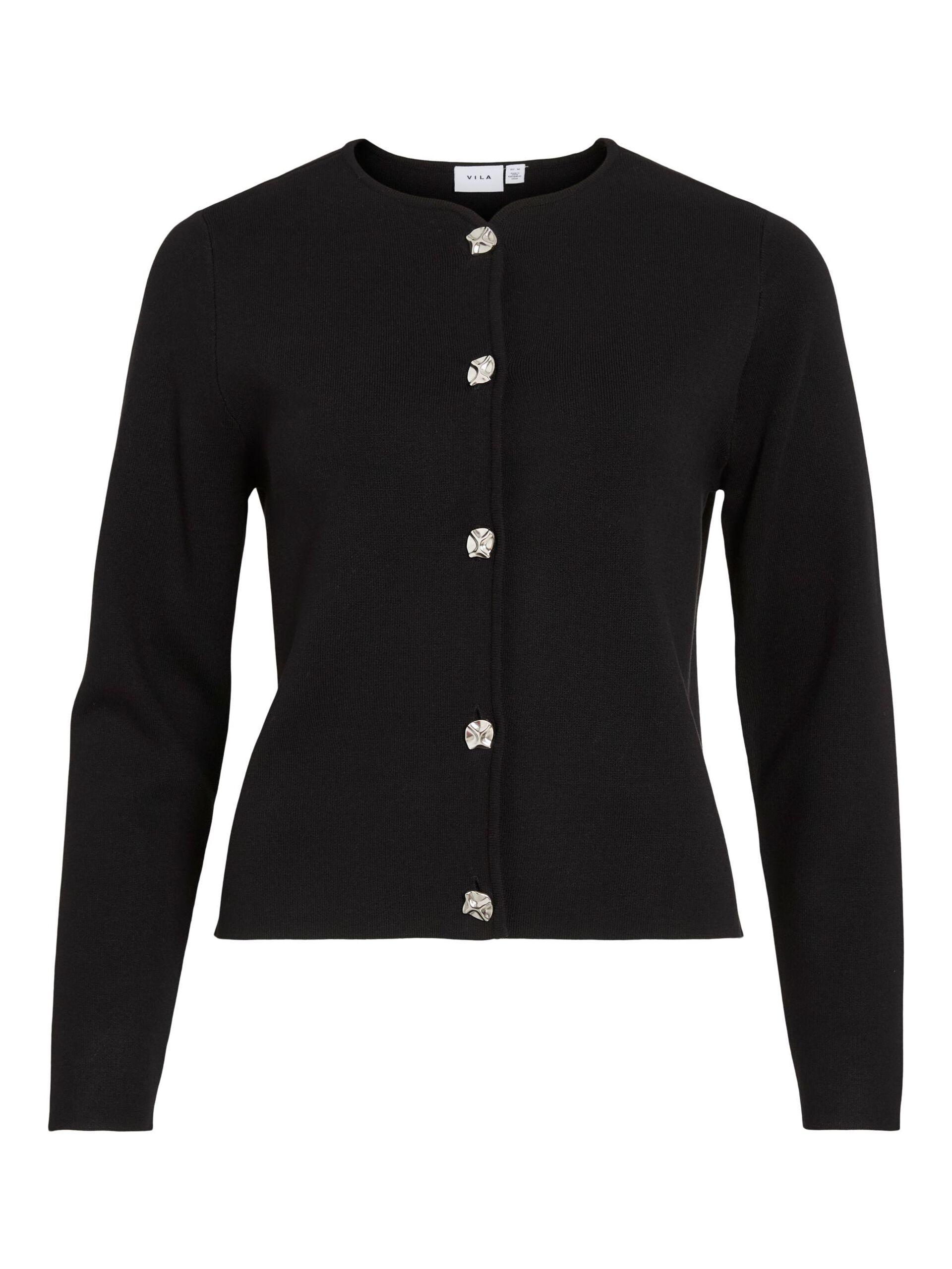 14109015_BlackBeauty_001 vila sway stickad kofta viskos silverknappar klassisk 14109015