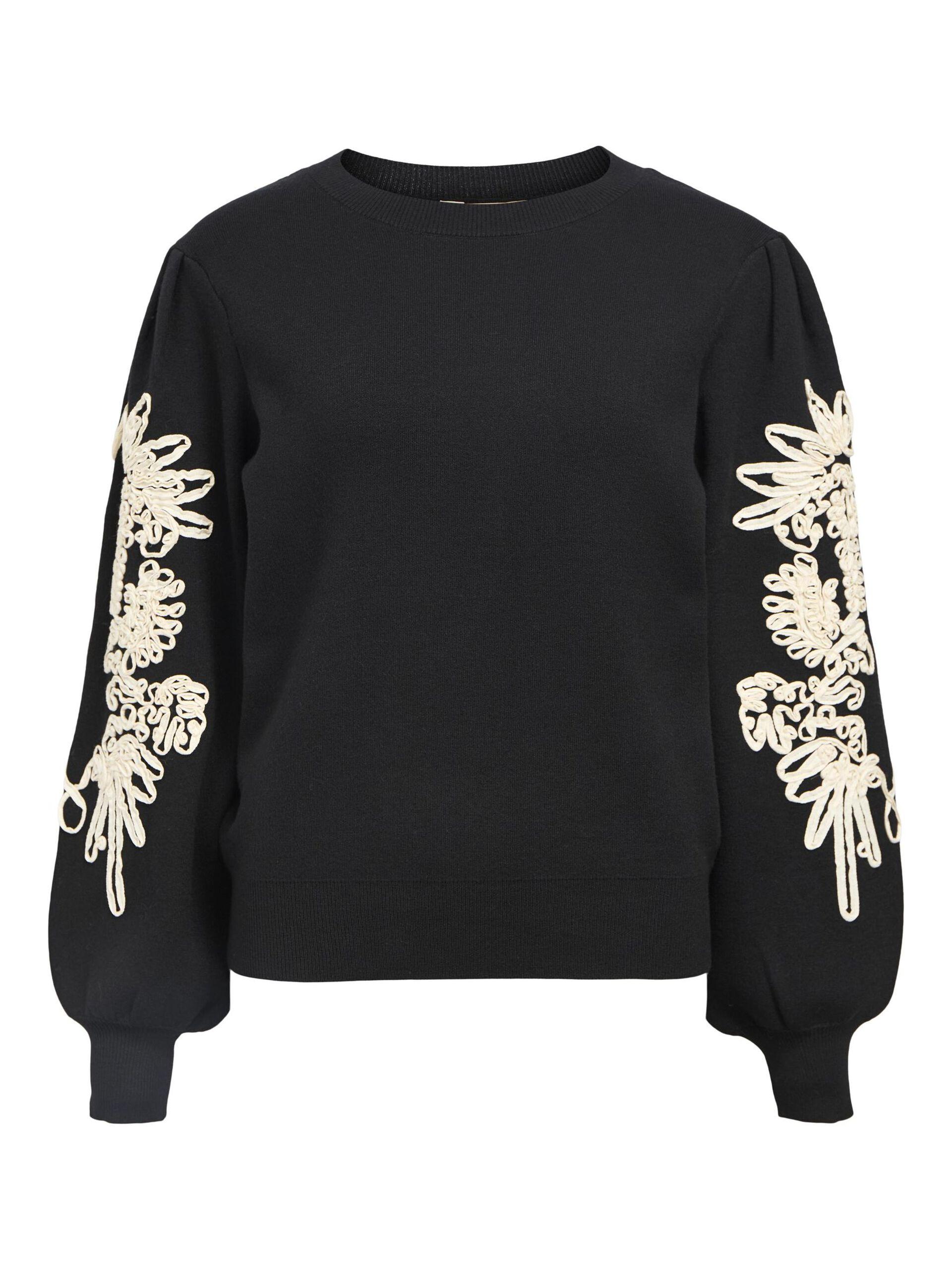 object joana tröja broderi på ärm mjuk o-neck 23040087