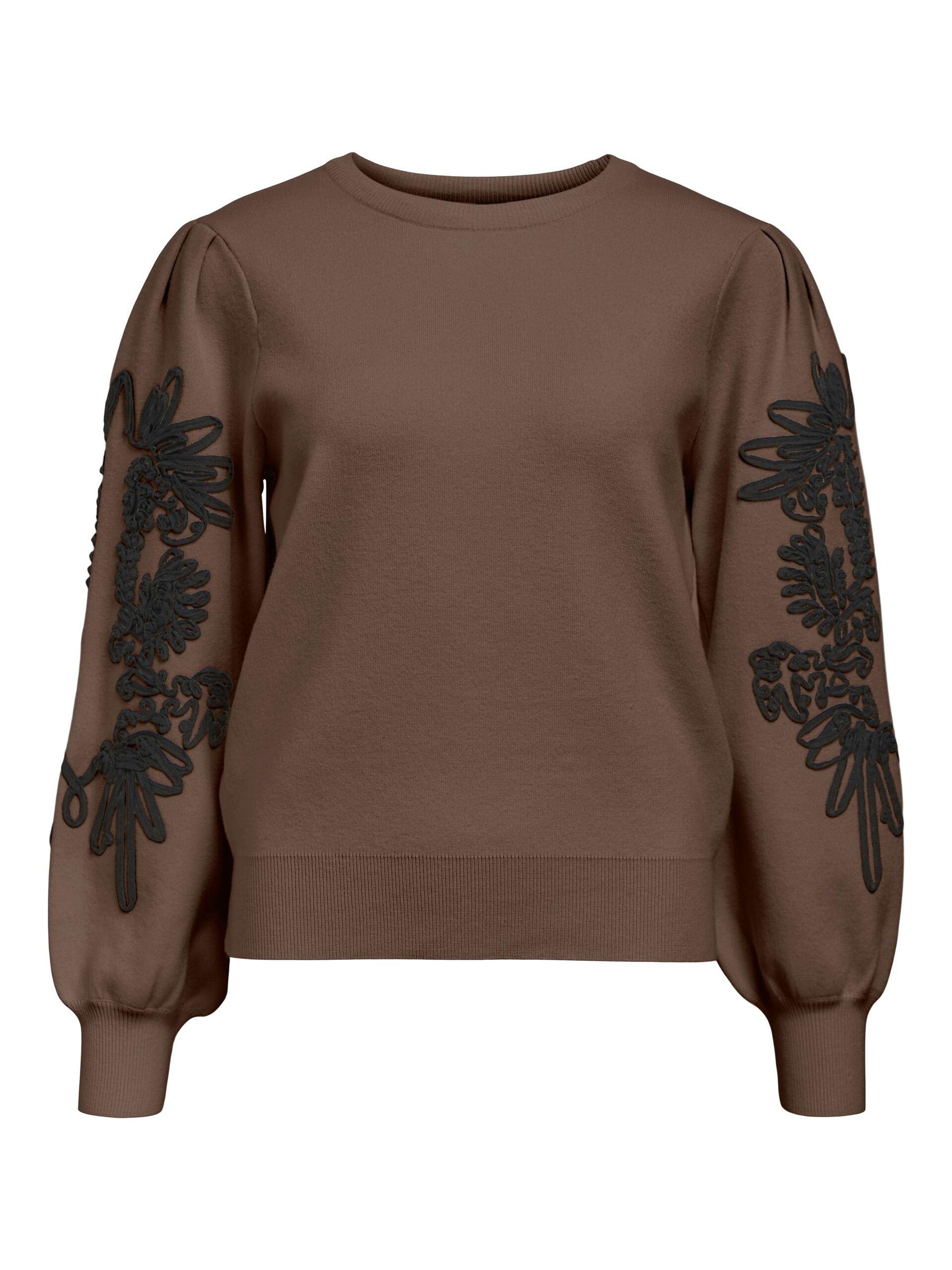 object joana tröja broderi på ärm mjuk o-neck 23040087