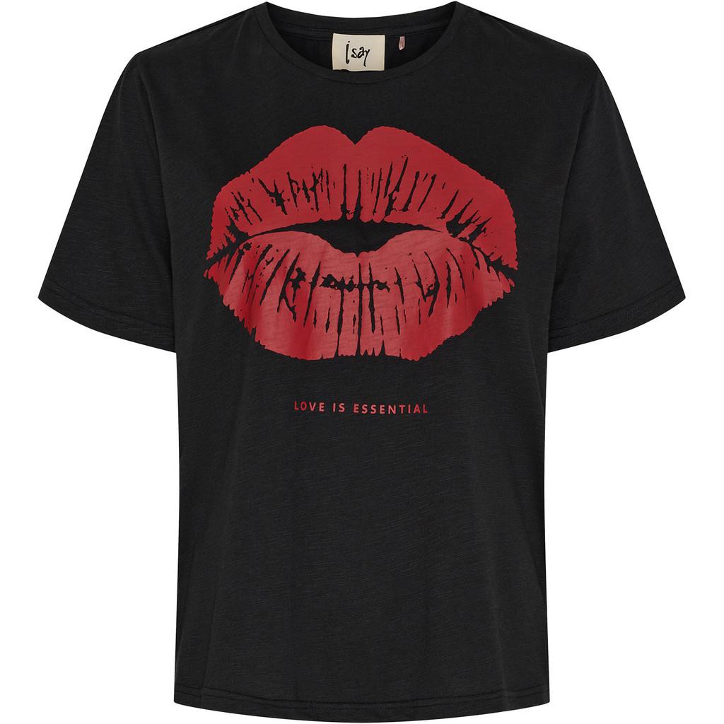 57771 Kora Lip T-Shirt 101 900 Black - front isay kora lip tee kortärm bomull 57771