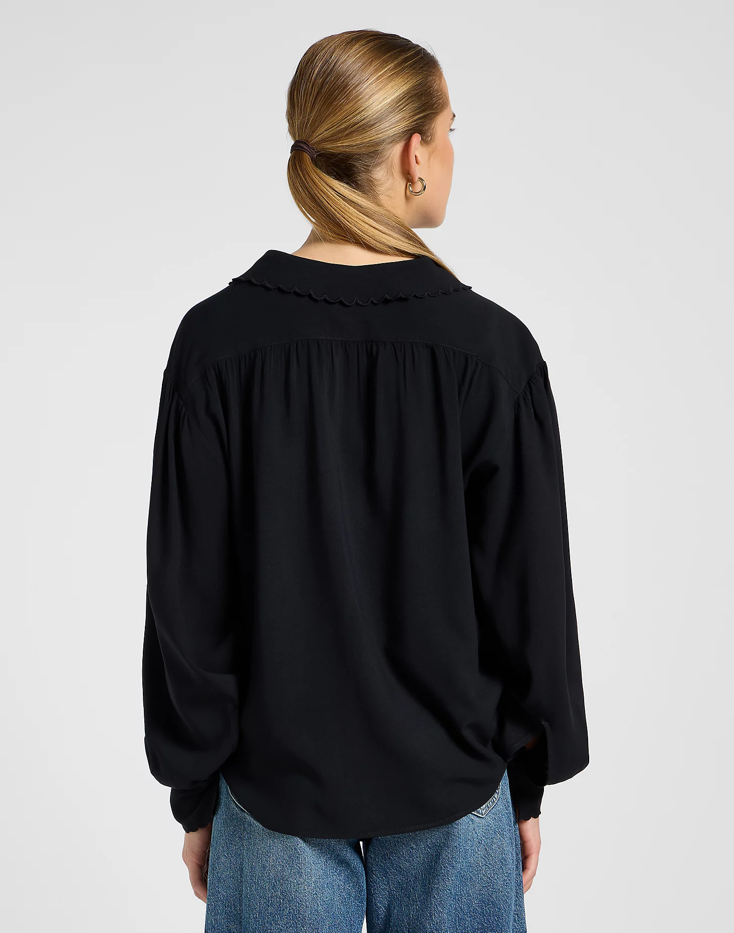 lee jeans statment collar shirt black svart skjorta viskos 112371292