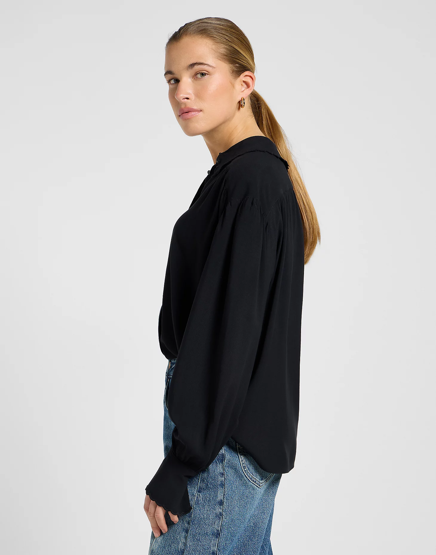 lee jeans statment collar shirt black svart skjorta viskos 112371292