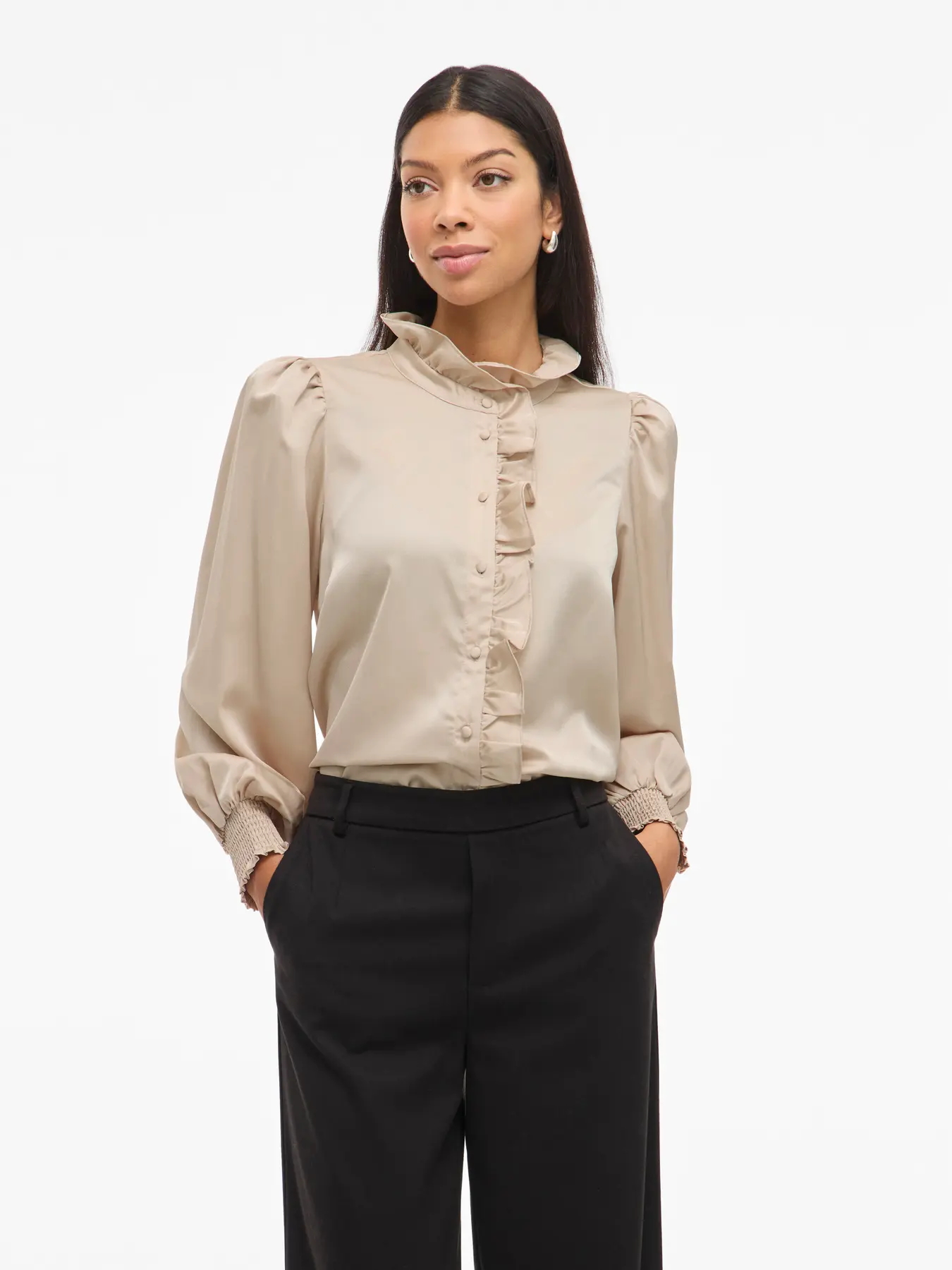 vila utto frill shirt satin blank fest 14102555