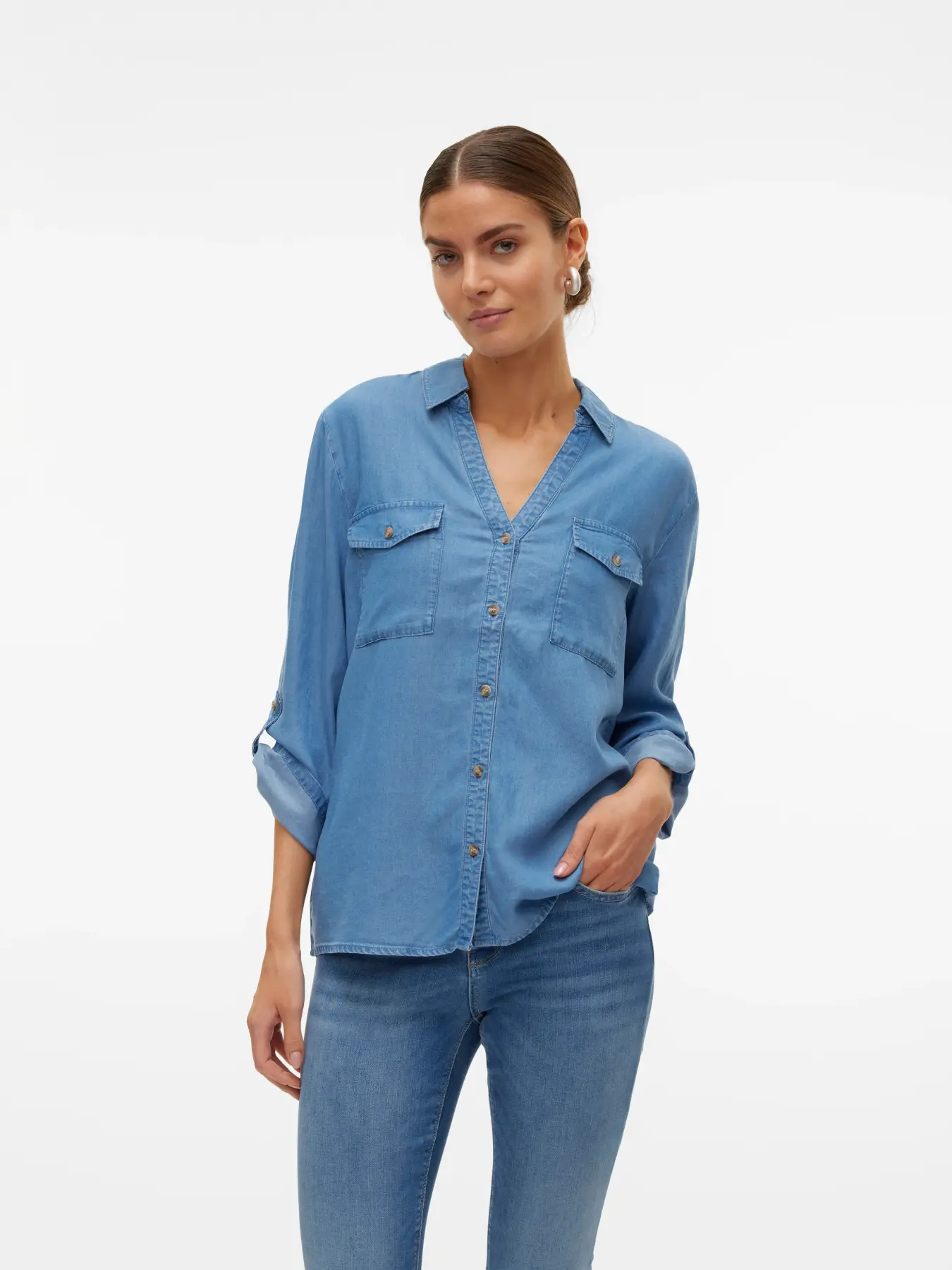 vero moda bree tencel shirt skjorta mjuk ledig 10304863