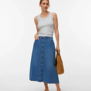 vero moda birkley kjol lång knappar fram 10339390