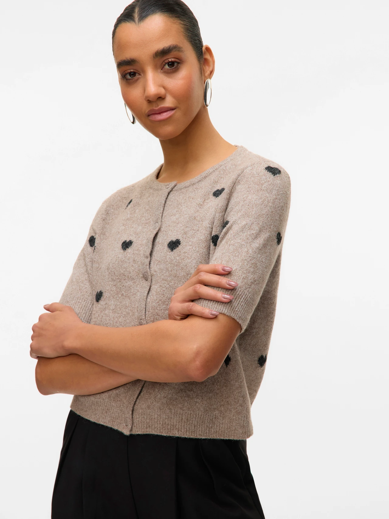 vero moda doffy cardigan intarsia kofta mönster kort ärm 10330795