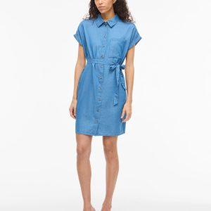 Vila nori klänning denim chambre kortärm knyt 14111777