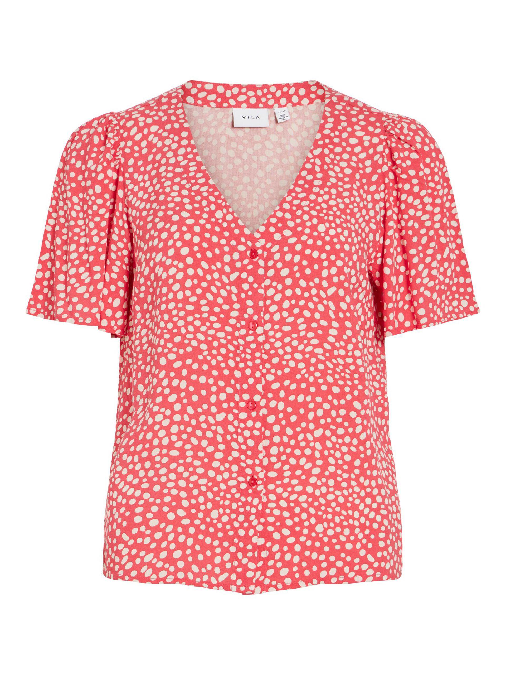 vila grace v-neck top mönster knappar 14114160
