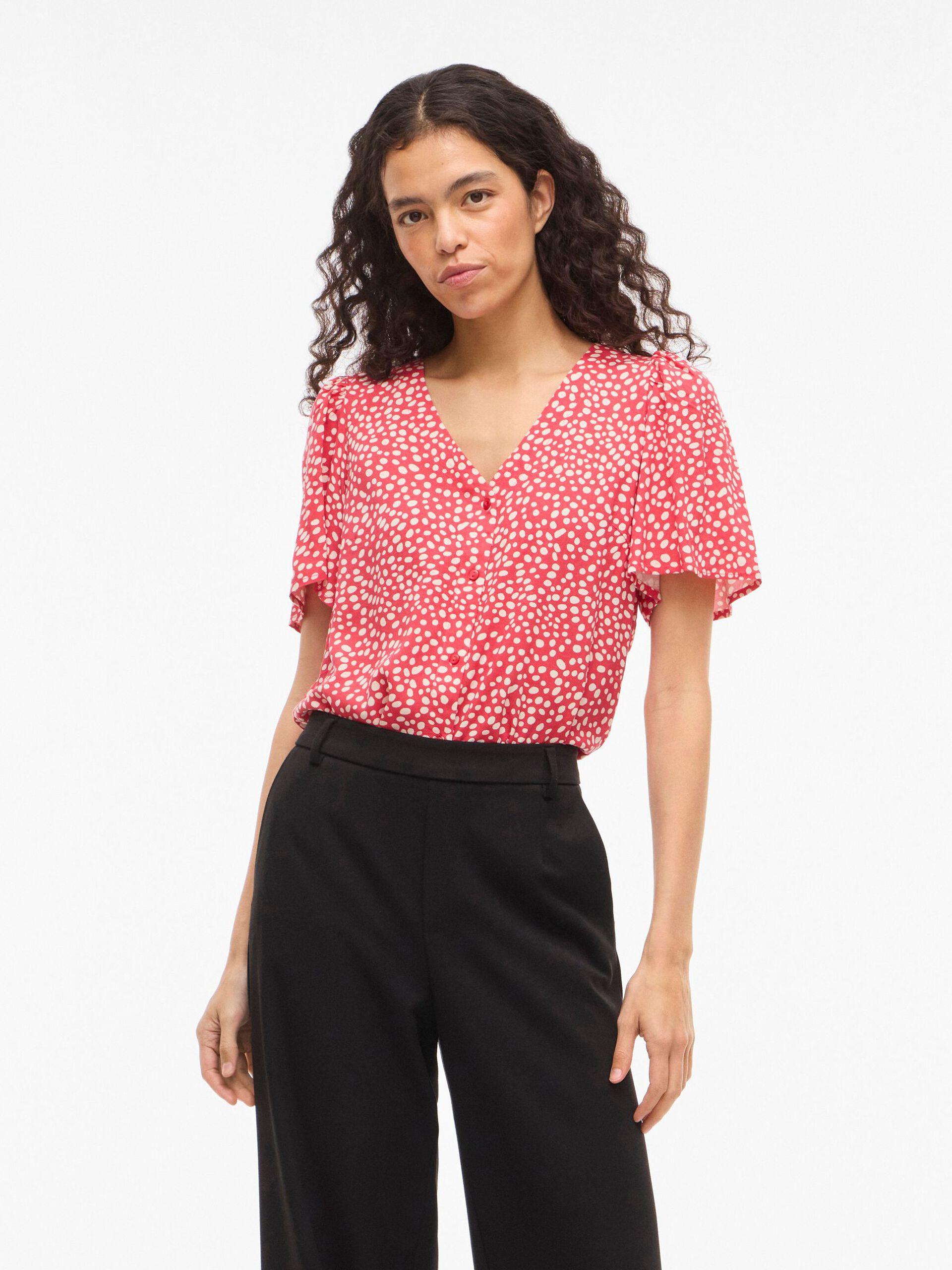 vila grace v-neck top mönster knappar 14114160