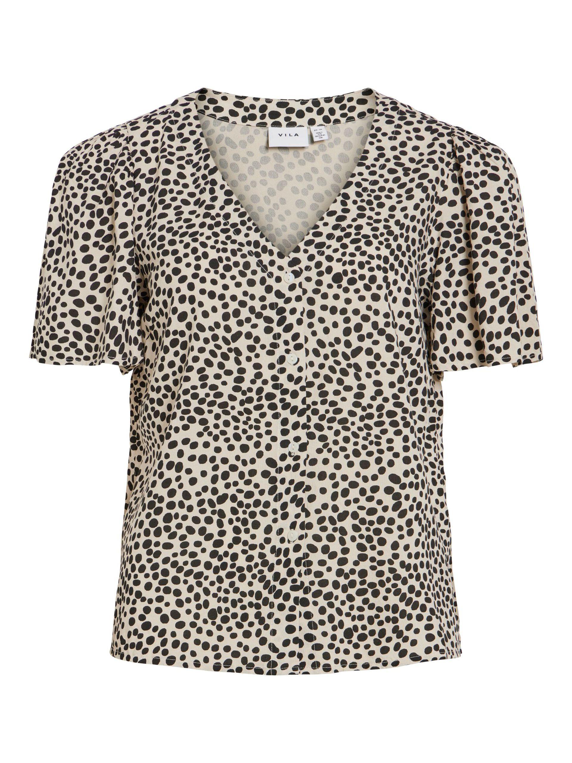 vila grace v-neck top mönster knappar 14114160