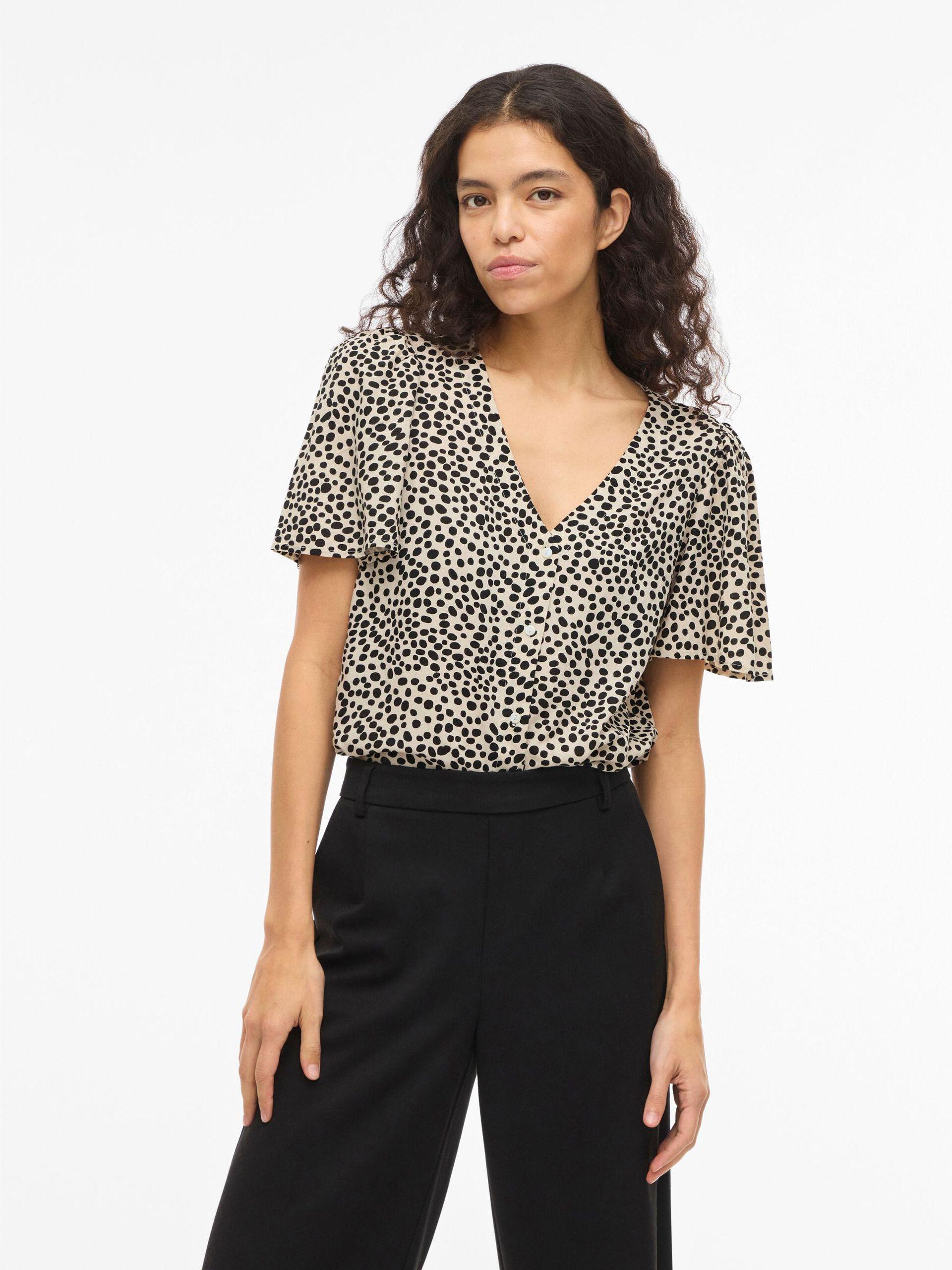 vila grace v-neck top mönster knappar 14114160