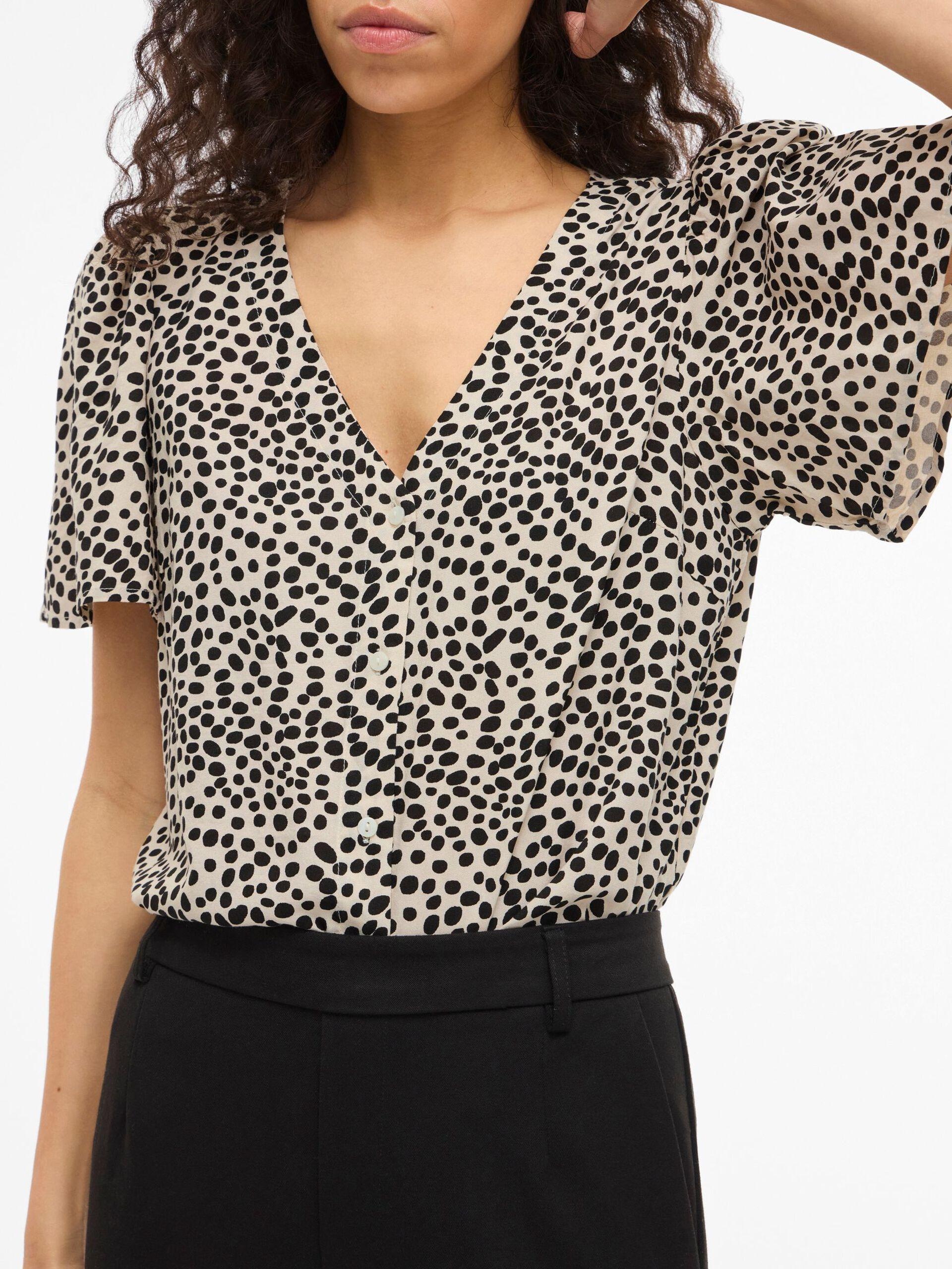 vila grace v-neck top mönster knappar 14114160