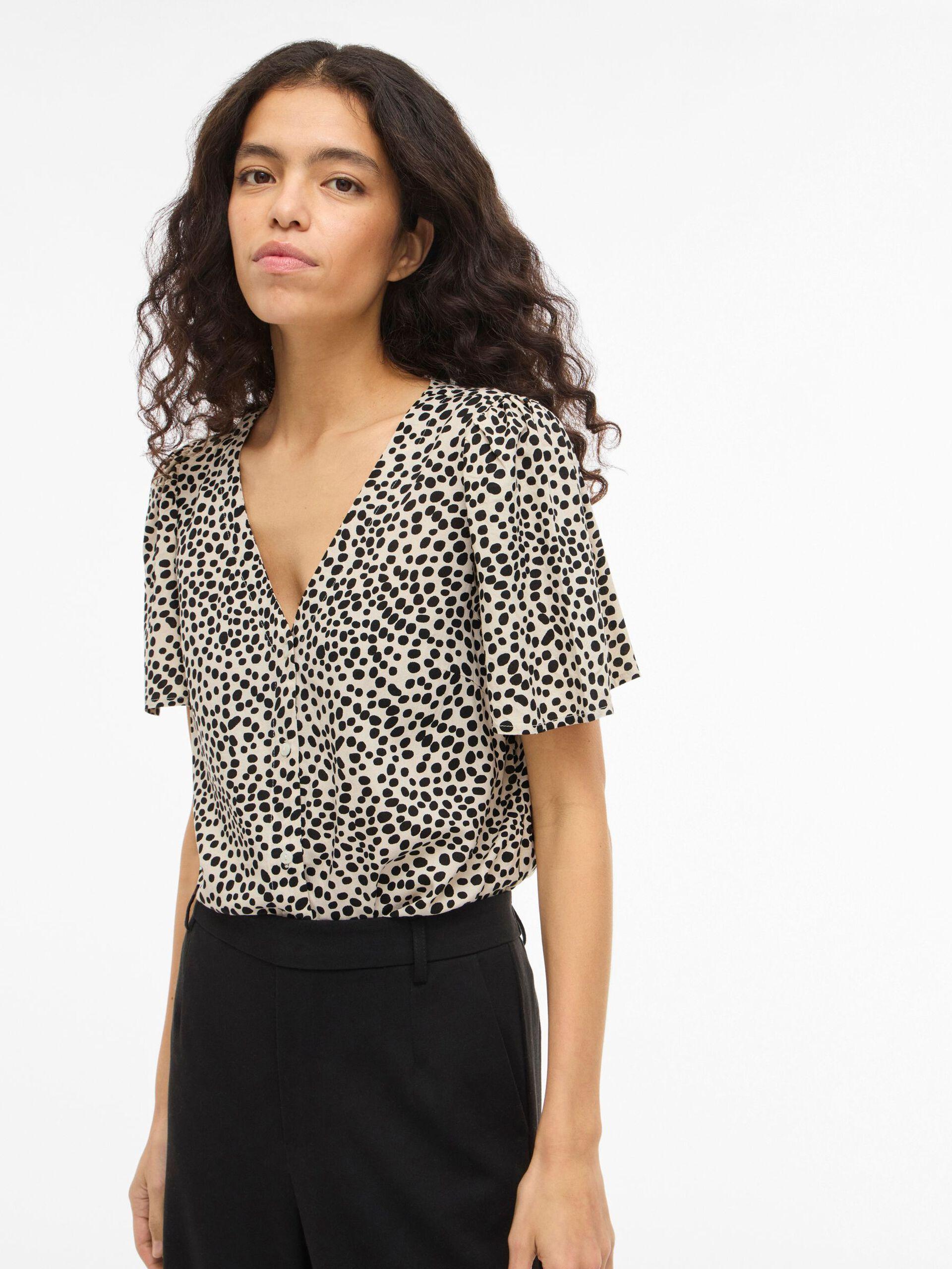 vila grace v-neck top mönster knappar 14114160