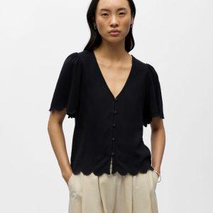 object sanne v-neck top lin viskos knappar fram 23048114