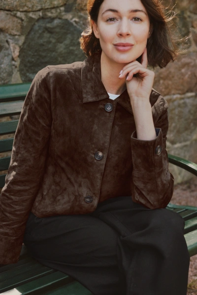 saki thea jacket mocca suede kort krage 11552