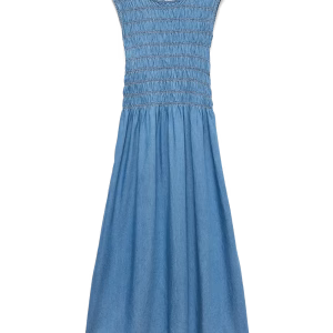 vero moda nerina klänning smock maxi jeans sommar mjuk 10346564