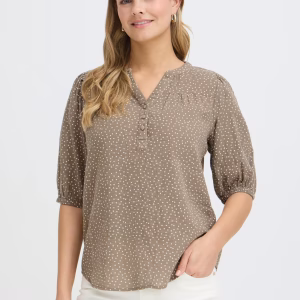 fransa bobbi blus top bomull lin v-neck 20612125