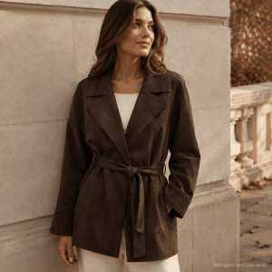 vero moda joselina jacket fakemocca lång bälte krage 10346397