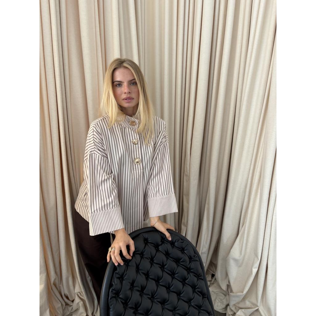 continue klara shirt brown stripe höghals 15324