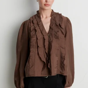 second female rayna frill blus lyocell mjuk frill långärm 60940