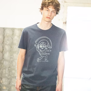 nudie jeans roy t-shirt tee blå tvättad tryck ekologisk bomull 132028