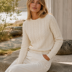selected woman braun cableknit tröja kabelstickad bomull 16101085