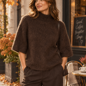 YAS tilde mohair blend tröja hög hals mjuk kortärm 26041692