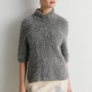 second female karla knit ss tröja kortärm mockneck luddig 59913