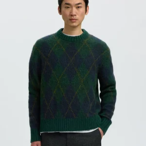 selected man rai argyle crewneck stickad 16101908