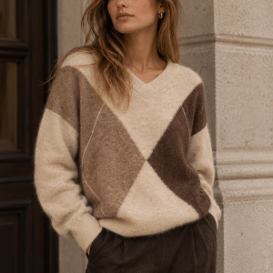 second female forca knit v-neck tröja argyle v-neck 60134