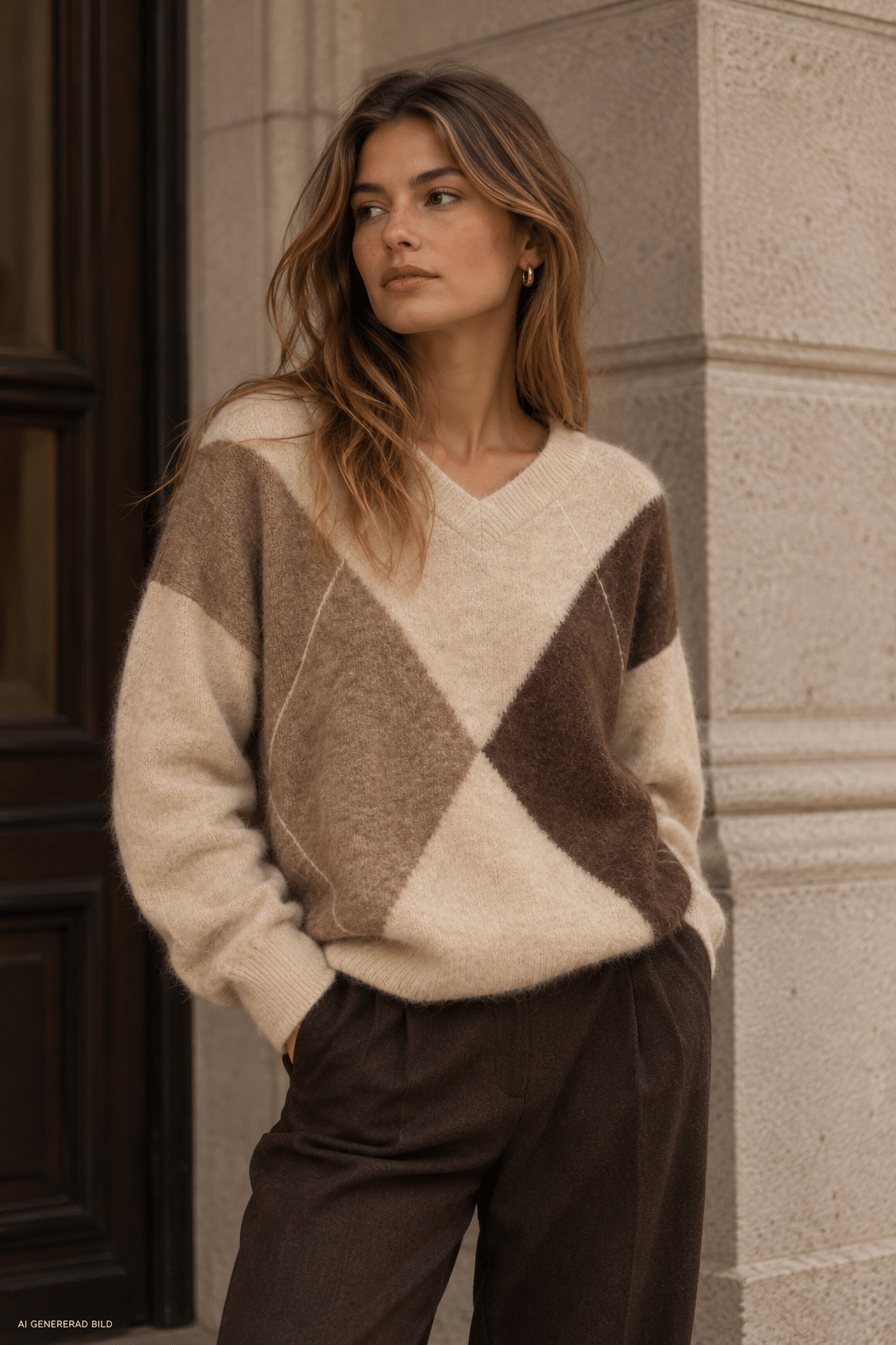 second female forca knit v-neck tröja argyle v-neck 60134