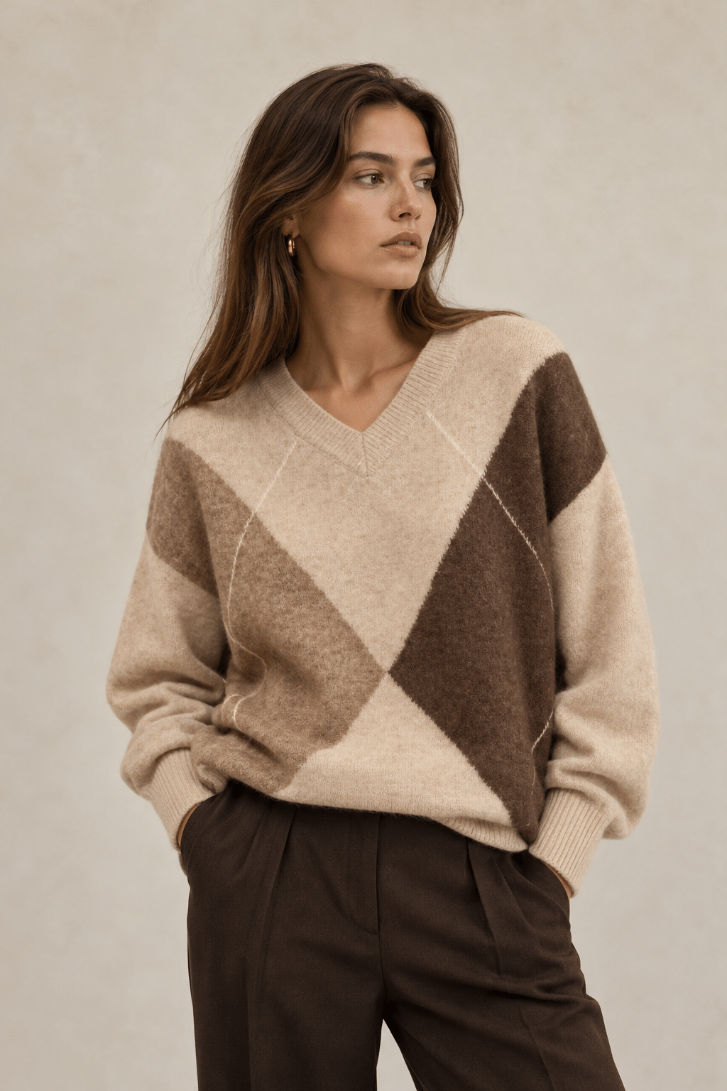 second female forca knit v-neck tröja argyle v-neck 60134