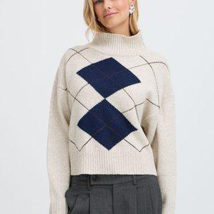fransa giggi tröja argyle stickad mockneck 20618488